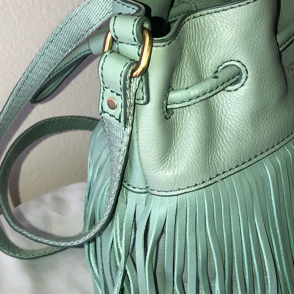 Fossil Fringe Drawstring Crossbody - Sage / Mint Green - Picture 5 of 11